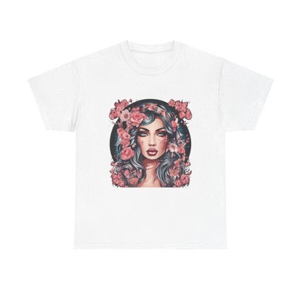 Floral Portrait Unisex Heavy Cotton Tee - Vibrant and Trendy Graphic Top - Image 6