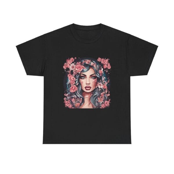 Floral Portrait Unisex Heavy Cotton Tee - Vibrant and Trendy Graphic Top - Image 11
