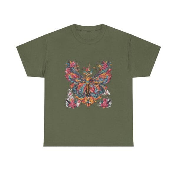 Colorful Butterfly Unisex Heavy Cotton Tee - Artistic Floral Design for Nature Lovers - Image 9