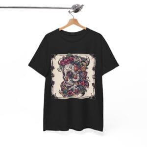 Floral Skull Unisex Heavy Cotton Tee - Unique Art T-Shirt for Casual Wear