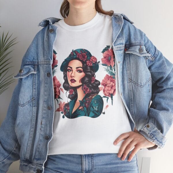 Floral Goddess Unisex Heavy Cotton Tee - Vibrant Boho Style Tee for Everyday Wear - Image 10