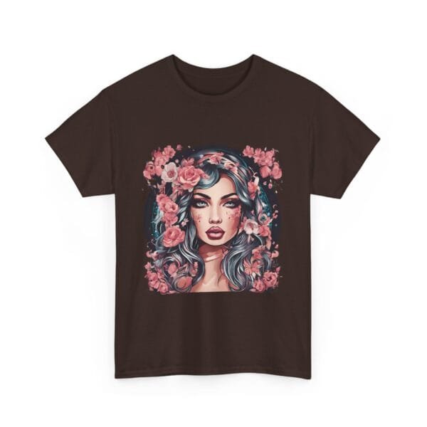 Floral Portrait Unisex Heavy Cotton Tee - Vibrant and Trendy Graphic Top - Image 3