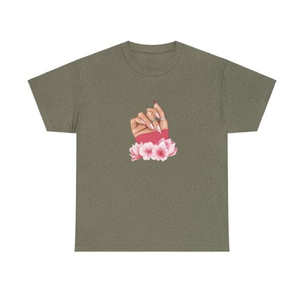 Feminine Floral Hand Design Unisex Heavy Cotton Tee - Image 2