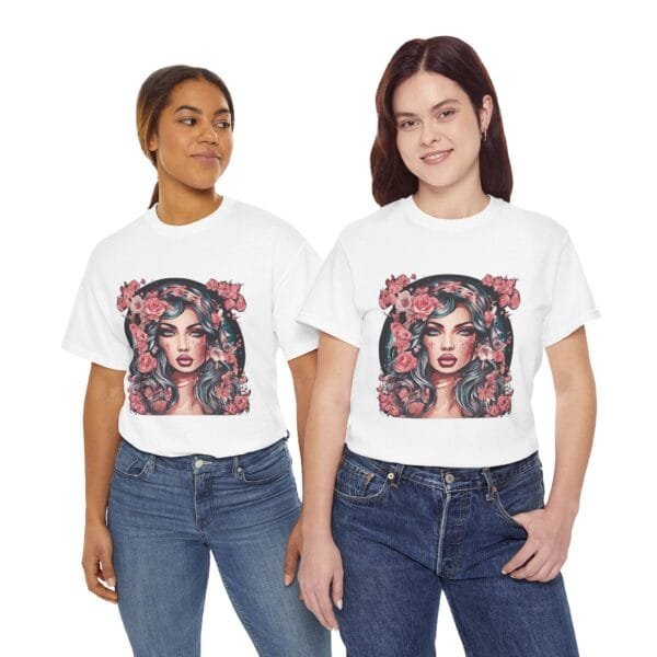 Floral Portrait Unisex Heavy Cotton Tee - Vibrant and Trendy Graphic Top - Image 10