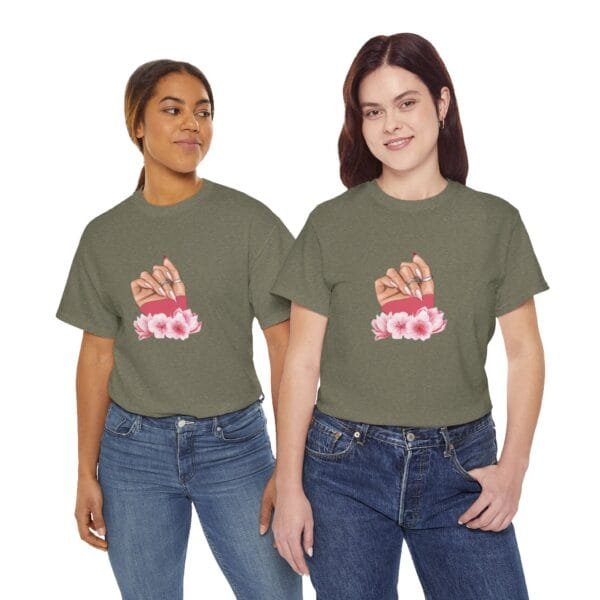 Feminine Floral Hand Design Unisex Heavy Cotton Tee - Image 6
