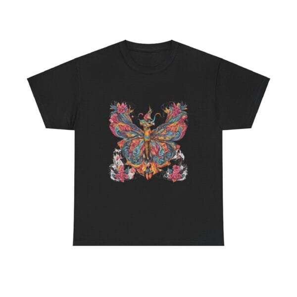 Colorful Butterfly Unisex Heavy Cotton Tee - Artistic Floral Design for Nature Lovers - Image 2