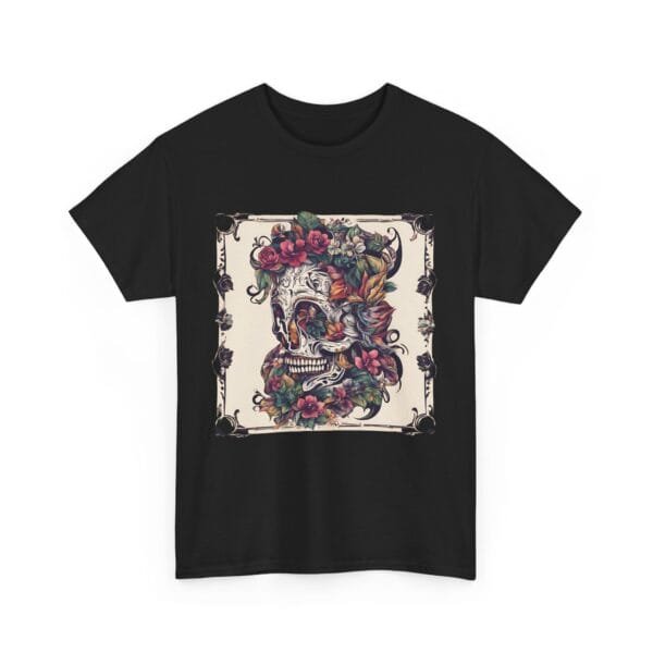 Floral Skull Unisex Heavy Cotton Tee - Unique Art T-Shirt for Casual Wear - Image 4