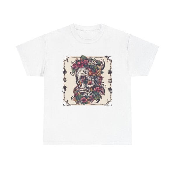 Floral Skull Unisex Heavy Cotton Tee - Unique Art T-Shirt for Casual Wear - Image 8