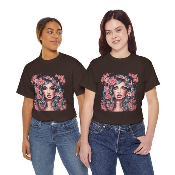 Floral Portrait Unisex Heavy Cotton Tee - Vibrant and Trendy Graphic Top - Image 5