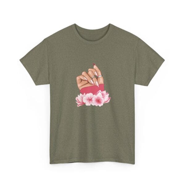 Feminine Floral Hand Design Unisex Heavy Cotton Tee - Image 4