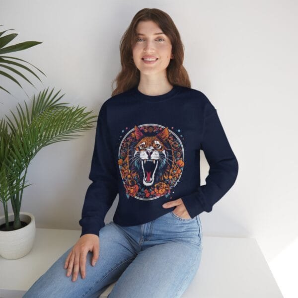 Roaring Cat Floral Crewneck Sweatshirt | Unisex Heavy Blend™ - Image 5