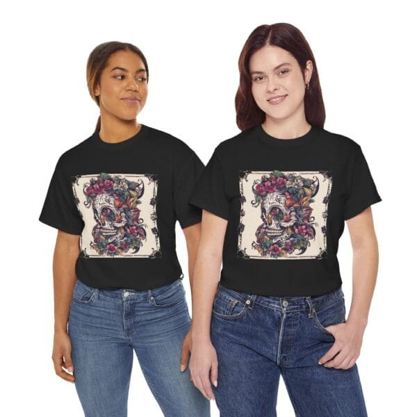 Floral Skull Unisex Heavy Cotton Tee - Unique Art T-Shirt for Casual Wear - Image 6