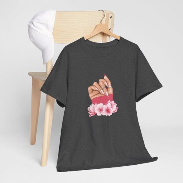 Feminine Floral Hand Design Unisex Heavy Cotton Tee - Image 13